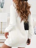 Kukombo Homecoming Dress Party Outfits Turtle Neck Dual Pocket Cable Knit Sweater Dress