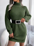 Kukombo Homecoming Dress Party Outfits Turtleneck Bodycon Button Slim Sweater Dress