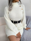 Kukombo Homecoming Dress Party Outfits Turtleneck Bodycon Button Slim Sweater Dress