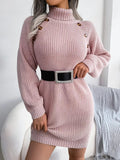 Kukombo Homecoming Dress Party Outfits Turtleneck Bodycon Button Slim Sweater Dress