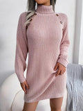 Kukombo Homecoming Dress Party Outfits Turtleneck Bodycon Button Slim Sweater Dress