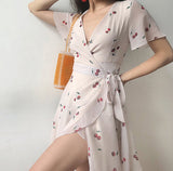 Kukombo 60s Style Cherry Wrap Dress