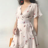 Kukombo 60s Style Cherry Wrap Dress