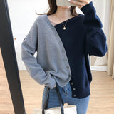 Kukombo Woman Sweater Patchwork Cardigan Fall 2022 Korean Irregular Single Breasted Top Knitted Vintage Casual Female Clothes