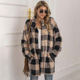 Christmas Gift Autumn Long Faux Fur Coat Women Plaid Jacket Winter Coat Women Long Sleeve Fluffy Teddy Jacket Ladies Warm Plush Jacket Female