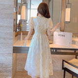 Kukombo Hstar Vintage Summer Elegant Women French Retro Lace V-Neck Princess Fairy Dress Puff Sleeve Party Dress 2022 Traf Платье Robe