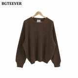 Christmas Gift BGTEEVER Thicken Basic O-neck Women Knitted Sweaters Casual Loose Solid Jumpers Female Long Sleeve Pullover Tops 201 Autumn