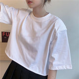 Kukombo Short Sleeve T-Shirts Women Solid Cropped Tops Sexy Stylish Harajuku Streetwear Girls Cool Loose All-Match Korean Style Casual