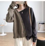 Kukombo Woman Sweater Patchwork Cardigan Fall 2022 Korean Irregular Single Breasted Top Knitted Vintage Casual Female Clothes