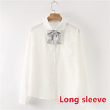 Kukombo Women Summer Blouses Shirt Short Sleeve Solid White Tops With Tie Bow Japanese Korean JK Style Female Shirts Lapel Blusas #38