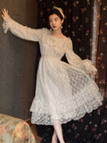 Kukombo Vintage Girl Dress Women 2022 Spring New Romantic Lace Embroidery Vestido Ruffled Flared Sleeves Sweet Kawaii Princess Dress