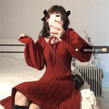 Kukombo Sweet Knitted Dress Women Winter Elegant Kawaii Mini Dress Female Japanese Style Korean Party Dress Christmas Clothes Women 2022