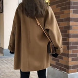 Christmas Gift Women Woolen Double Breasted Long Trend Coat Za Autumn Winter Casual Long Sleeve Overcoat Loose Vintage Fashion Outwear Jacket