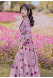 Kukombo Fashion Women Clothing Dress High Quality Purple Embroidere Corduroy Vestido Maxi Dress Retro Chic Victorian Elegant Party Dress