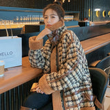 Christmas Gift Thousand bird check lamb cashmere coat fur one-piece cardigan women's winter Korean loose thickened jacket motorcycle suit