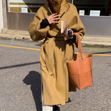 Christmas Gift Women Elegant Solid Long Wool Coat With Belt Chic Batwing Long Sleeve Pockets Loose Coat Female Autumn Winter Outerwear