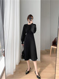 Kukombo Soft Elegant Women Knitted Dresses 2022 New V-Neck Korean Style High Waist Warm Lady Long Dresses Female Clothing