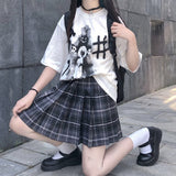 Kukombo New Black Gothic Pleated Skirts Women Japanese School Uniform High Waist Sexy Cute Mini Plaid Skirt JK Uniform Students Clothes