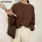 Christmas Gift BGTEEVER Thicken Basic O-neck Women Knitted Sweaters Casual Loose Solid Jumpers Female Long Sleeve Pullover Tops 201 Autumn