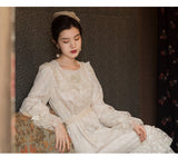 Kukombo Vintage Girl Dress Women 2022 Spring New Romantic Lace Embroidery Vestido Ruffled Flared Sleeves Sweet Kawaii Princess Dress