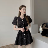 Christmas Gift Dress Women Summer Single-breasted All-match Elegant Design Show-waist Korean Mini Sundress Empire Sweet Harajuku Female Leisure