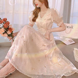 Kukombo Hstar Vintage Summer Elegant Women French Retro Lace V-Neck Princess Fairy Dress Puff Sleeve Party Dress 2022 Traf Платье Robe