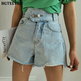 Christmas Gift BGTEEVER High Waist Double Button Jeans Shorts for Women 2021 New Summer Chic Ripped Edge Female Denim Shorts Casual Bottoms