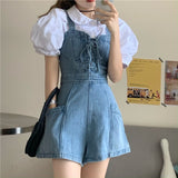 Kukombo  Korean and Japanese jumpsuits women New Short Denim Jumpsuit Romper Women Spring Summer Overalls Casual Jeans Short Playsuits