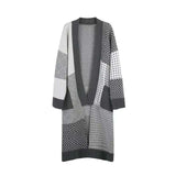 Kukombo Long Cardigan Women Elegant Ladies Loose Ribbed Korean Style Plaid Knitted outwears Sweaters Fashion 2022 Spring Autumn