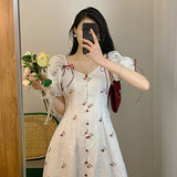 Kukombo  French Sweet Fairy Dress Summer Floral Women Vintage Split Dress Kawaii Korean Style Casual Party Evening Elegant Dress 2022 Y2k