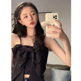 Kukombo Camis Women Summer Sexy Female Tops Bow Sleeveless All-Match Simple Preppy Korean Style Vintage Elegant Soft Harajuku Chic Ins