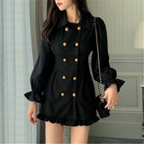 Kukombo New Arrival Long Sleeve Shirt Dress Korean Short Skater Collar Sexy Black Dress Women Dresses Female Vintage Tunic Party Clothes