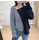 Kukombo Woman Sweater Patchwork Cardigan Fall 2022 Korean Irregular Single Breasted Top Knitted Vintage Casual Female Clothes