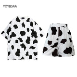 Christmas Gift Cow Printed Summer Women's 2 Piece Set Sportswear Suits Casual Short Sleeve Ladies Girls Two Piece Sets Fashion Sport Pant Suits