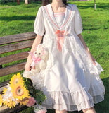 Kukombo Hstar White Lolita Girl Dress Alice In Wondeland Cute Japanese Sailor Collar Lace Bow Party Dress Harajuku Fairy Vestidos