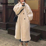 Christmas Gift Winter 2021 Women Solid Lamb Fur Coat Long Sleeve Casual Fleece Jacket Turn Down Collar Long Teddy Coat Outerwear