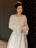 Kukombo Vintage Girl Dress Women 2022 Spring New Romantic Lace Embroidery Vestido Ruffled Flared Sleeves Sweet Kawaii Princess Dress