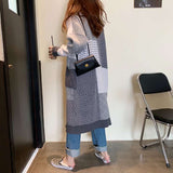 Kukombo Long Cardigan Women Elegant Ladies Loose Ribbed Korean Style Plaid Knitted outwears Sweaters Fashion 2022 Spring Autumn