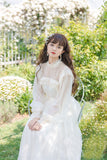 Kukombo Organza Lace Ruffled Shoulder Victorian Long Literary Retro Fairy Dress Robe