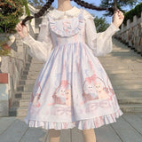 Kukombo Kawaii Lolita Dress Women Girls JSK Lolita Kawaii Cute Cats Tea Party Dresses Ruffles Cosplay Spring Summer Slip Dress