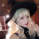 Kukombo Halloween Women Girls Lolita Black Velvet Hat Halloween Witch Wizard Magician Cosplay Cap Carnival Anime Bandage Party Hats Fancy Headwear