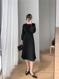 Kukombo Soft Elegant Women Knitted Dresses 2022 New V-Neck Korean Style High Waist Warm Lady Long Dresses Female Clothing