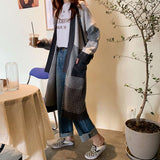 Kukombo Long Cardigan Women Elegant Ladies Loose Ribbed Korean Style Plaid Knitted outwears Sweaters Fashion 2022 Spring Autumn