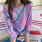 Christmas Gift Tie Dye Print Woman T Shirt Harajuku Oversize Tshirt Female Tee Tops O-neck Long Sleeve Women T-shirt Spring Autumn Lady Clothes