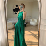 Kukombo Summer Elegant Woman Jumpsuit Green Outfit Sleeveless Bandage High Waist Wide Leg Pants Rompers Playsuits Female Overalls