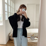 Kukombo Cardigans New 2022 Autumn Winter Women's Sweaters Plus Size V-Neck Buttons Oversize Fashionable Korean Lady Knitwears