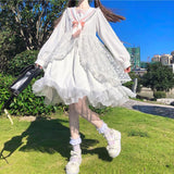 Kukombo Hstar White Lolita Girl Dress Alice In Wondeland Cute Japanese Sailor Collar Lace Bow Party Dress Harajuku Fairy Vestidos