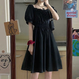 Kukombo Balck Puff Sleeve Women Dresses 2022 Gothic Wrap Kawaii Cute Dress Goth Casual Sundress Dark Academia Clothes