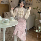 Kukombo  Japanese Kawaii Plaid Strap Dress Women Sweet Bow Designer Party Midi Dress Female Casual Korean Fashion Winter Cute Dress 2022 K116