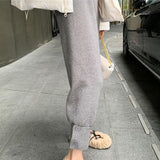 Christmas Gift New 2021 Winter Spring Women Pants Knitting High Waist Wide Leg Pockets Ankle-Length Harem Warm Trousers P1089JXK